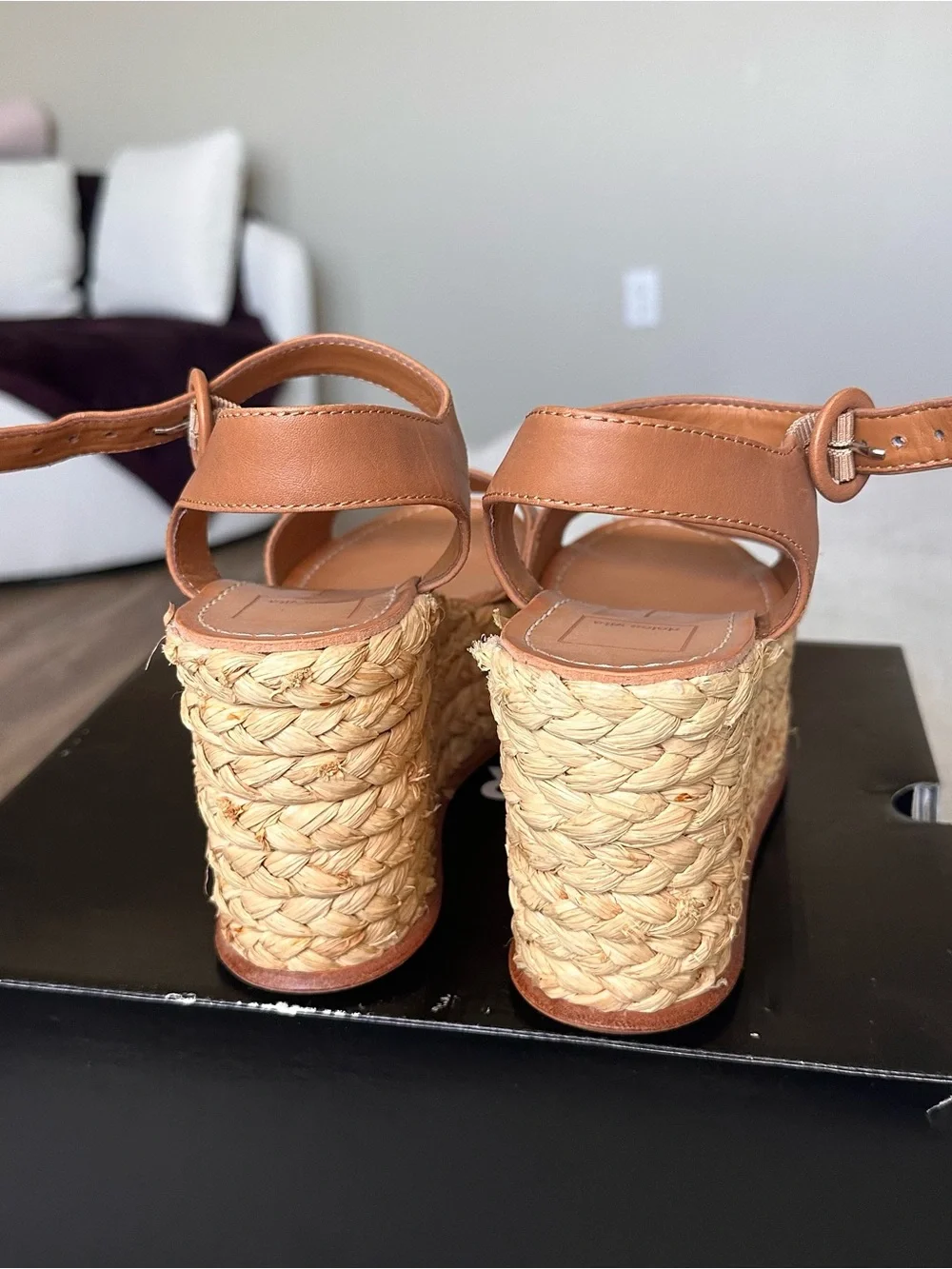 Dolce Vita Tan Leather Woven Platform Espadrille Sandals